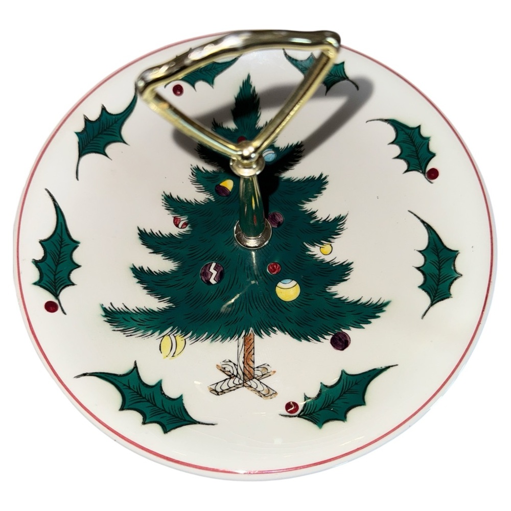 Vintage Lefton Christmas Tree Cookie Tidbit Tray 3320 Hand Decorated Japan